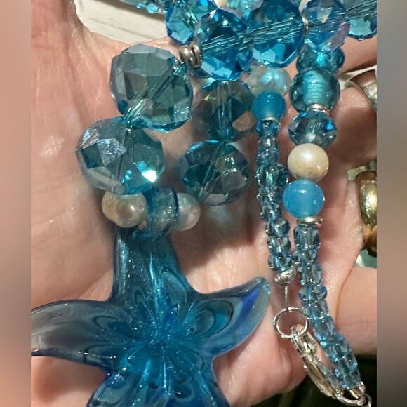 NEW Handcrafted Art Glass Murano & Crystal Beaded Pendant &Necklace 925 Sterling - Picture 5 of 6